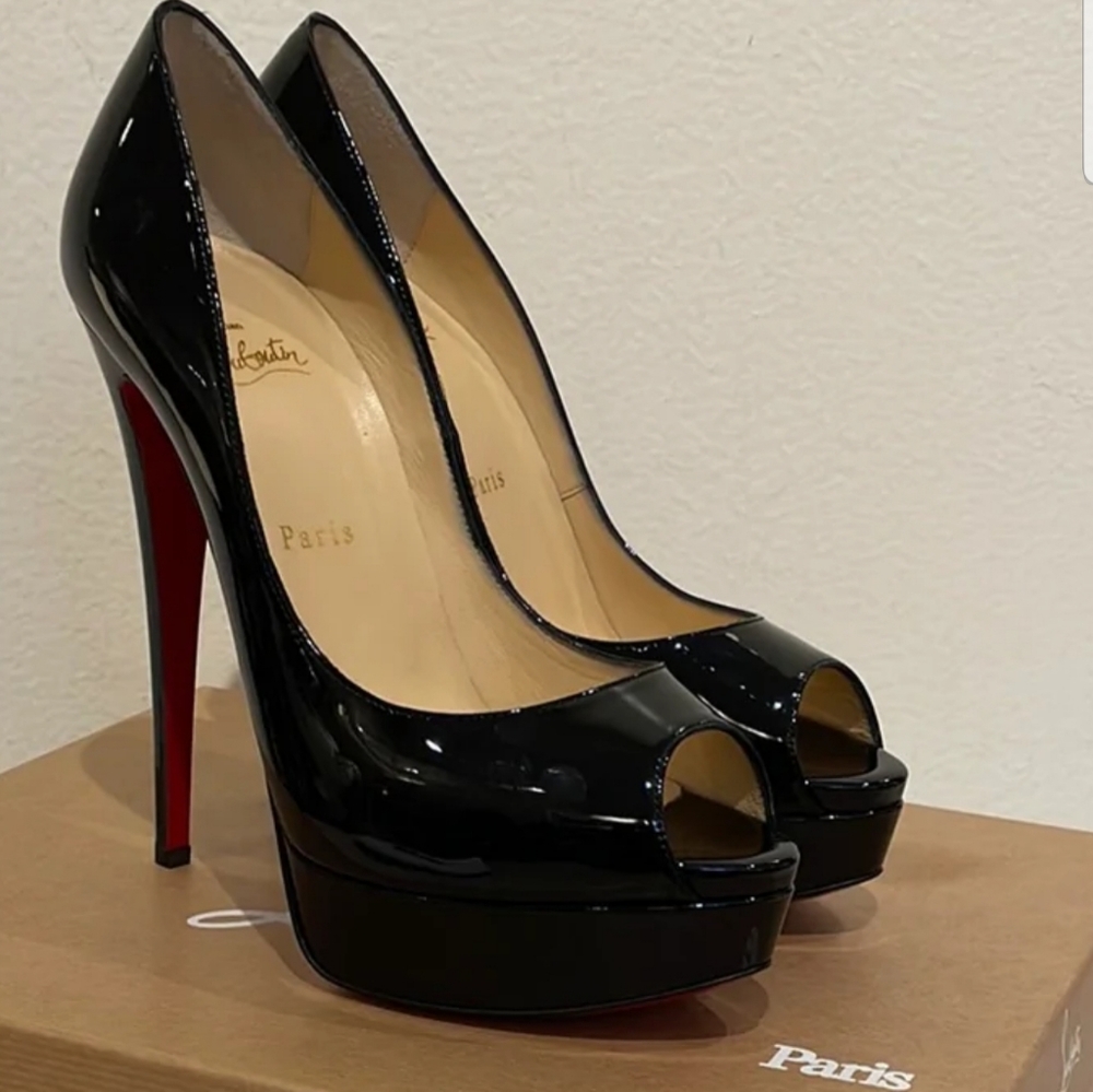 Christian Louboutin Patent Leather Peep Toe Pumps